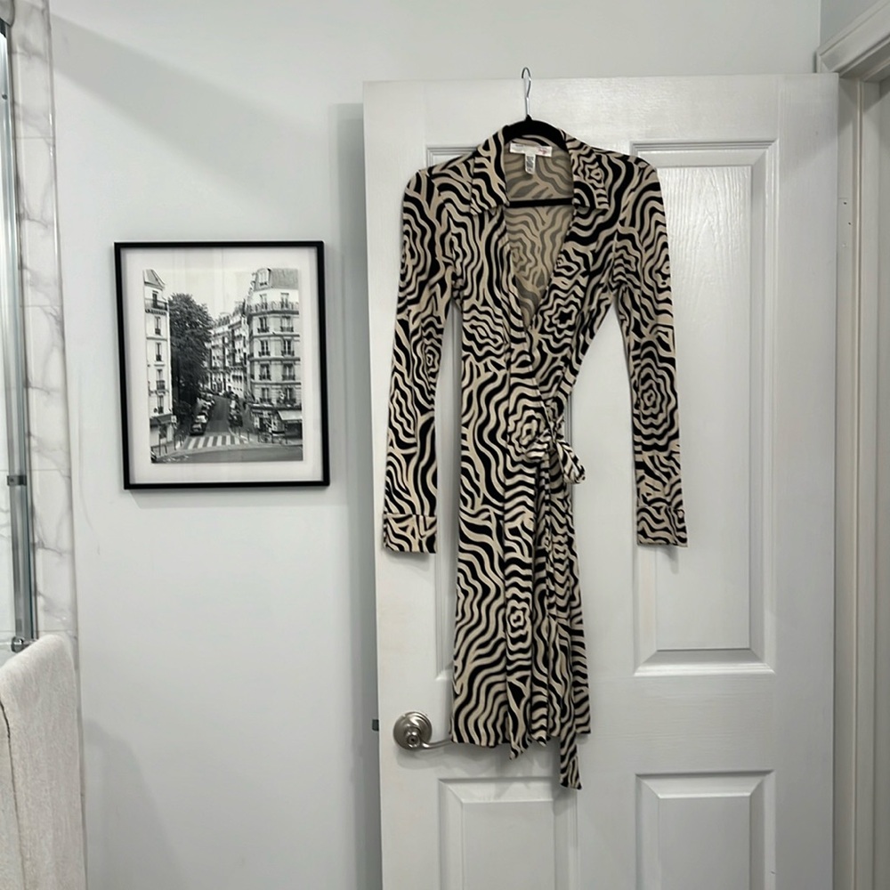 Diane von Furstenberg Vintage silk wrap dress, in a zebra print, size four!
